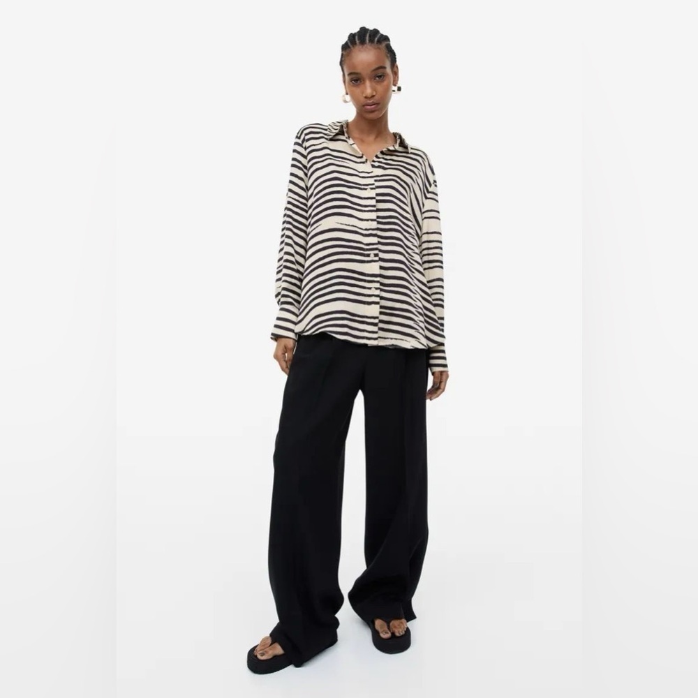 Black and White Zebra Print Long Sleeve Button Down Shirt - Picture 3 of 10